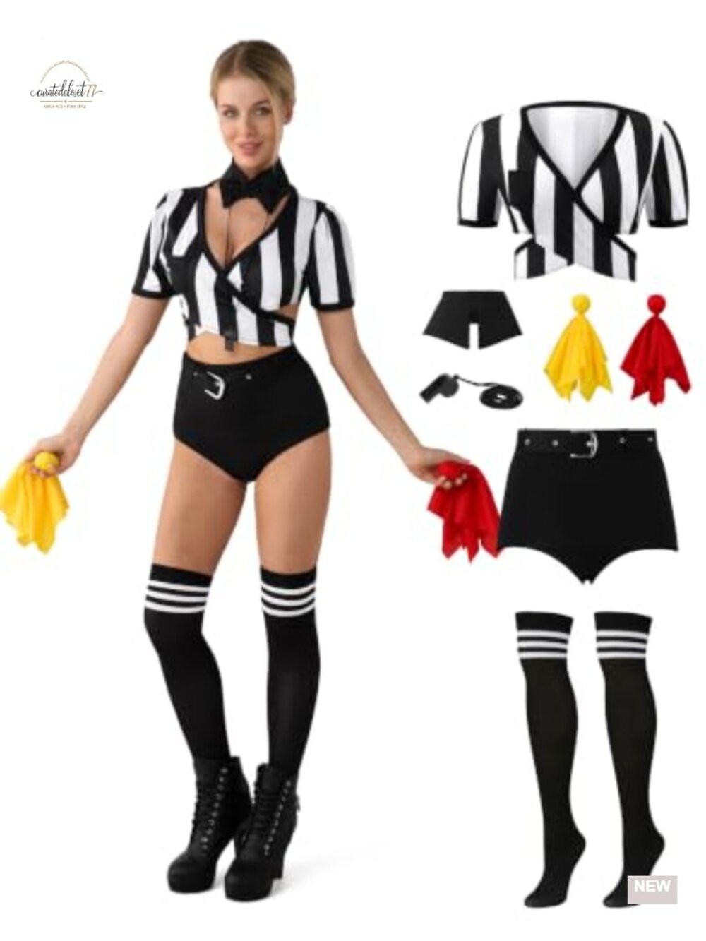 Women's Referee Costume Set Slim Fit V Neck Cosplay Party